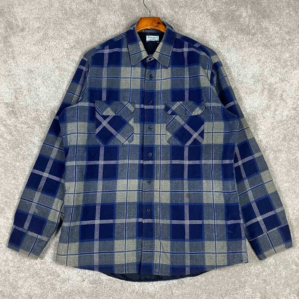 VTG Fieldmaster Perma-Prest Mens XL Tall Blue Plaid Quilted Lined Flannel Shirt